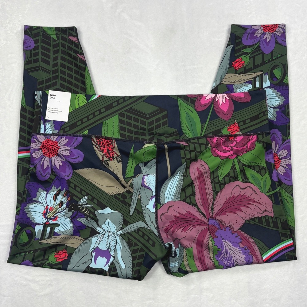 Nike One Dri-FIT Floral Botanical Print Leggings 3X Mid Rise Full Length NEW